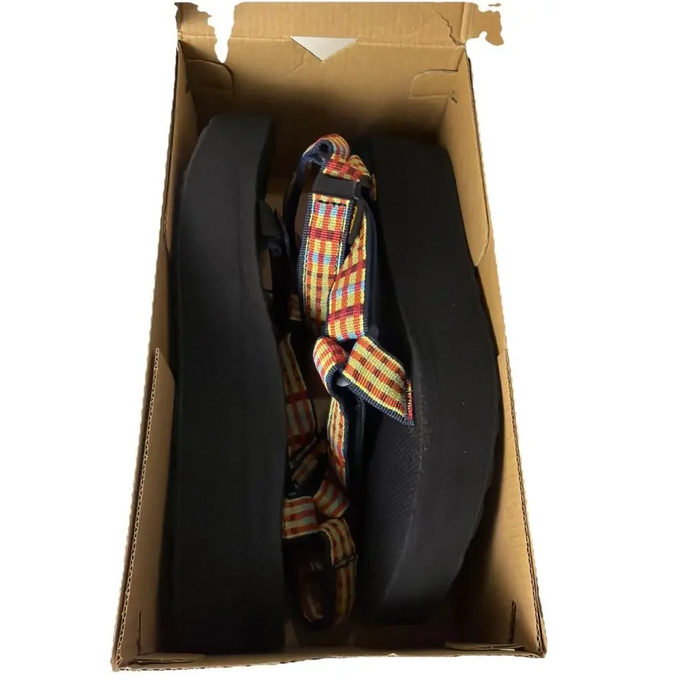 Teva Flatform Universal Platform Sandals Sz 9 Woman’s Black Multi-Colored Plaid